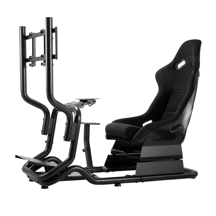 Simulateur de course Cockpit 3 en 1 Siège de jeu jusqu'à 130kg Support de levier de vitesse Support de volant Support TV jusqu'à 50" Max. Vesa 400x200 ...