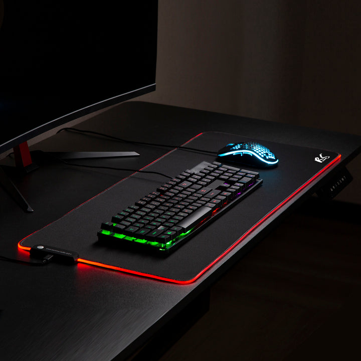 Tapis de souris et de clavier de jeu XXL 80x30cm avec éclairage LED RGB et dessous de bureau en caoutchouc antidérapant (800x300x4mm)