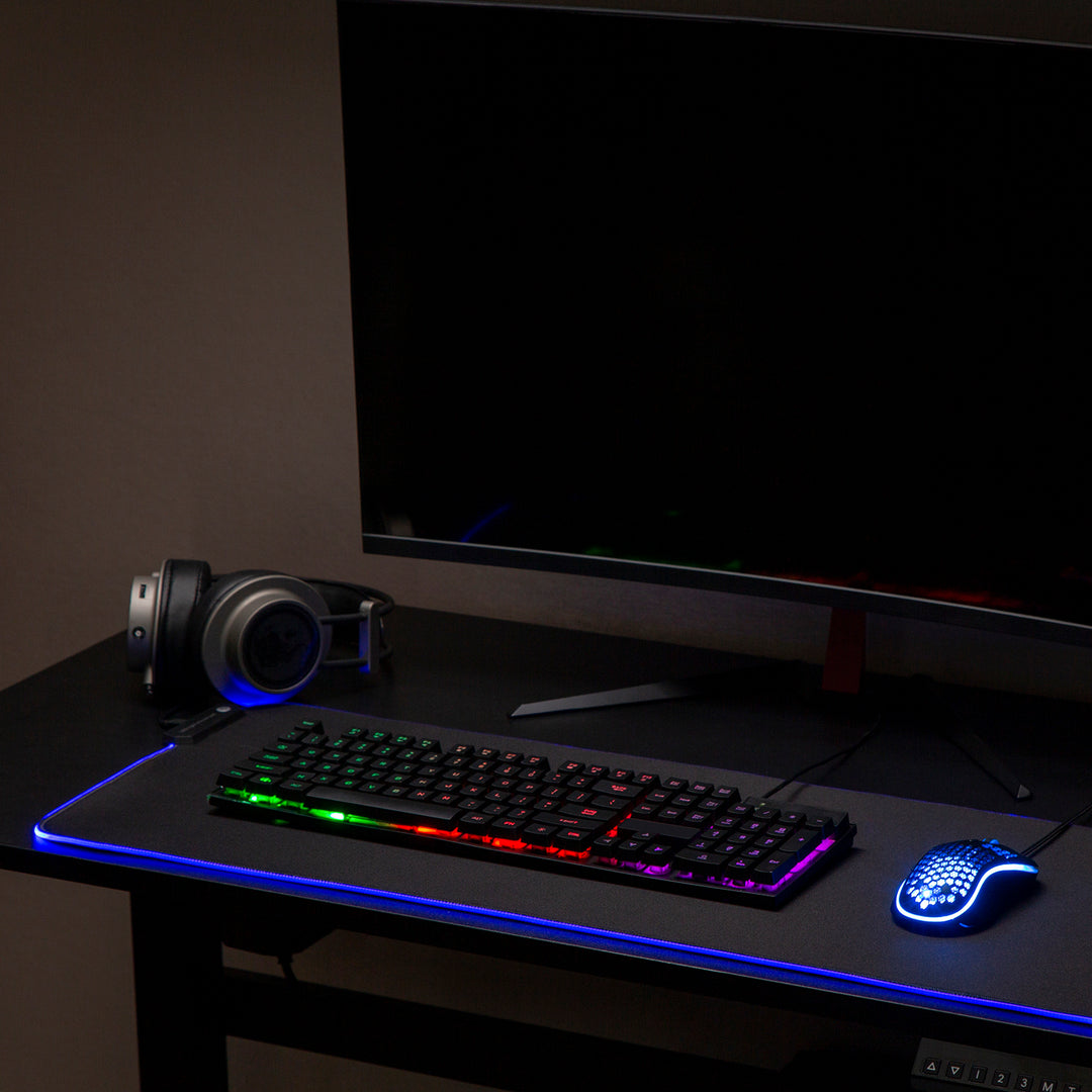 Tapis de souris et de clavier de jeu XXL 80x30cm avec éclairage LED RGB et dessous de bureau en caoutchouc antidérapant (800x300x4mm)