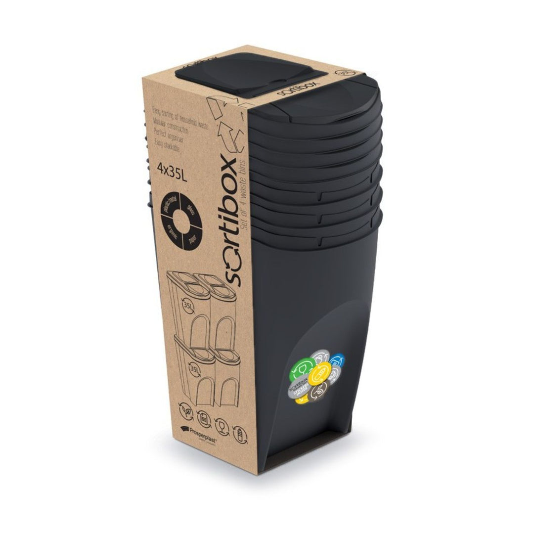 Ensemble Poubelle Tri des dechets Sortibox anthracite 4x35L