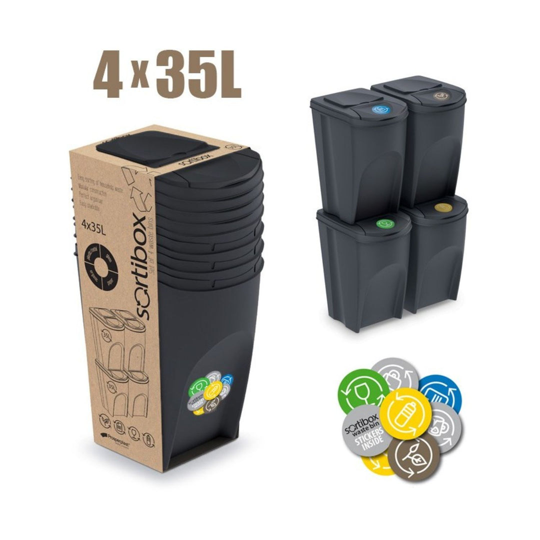 Ensemble Poubelle Tri des dechets Sortibox anthracite 4x35L