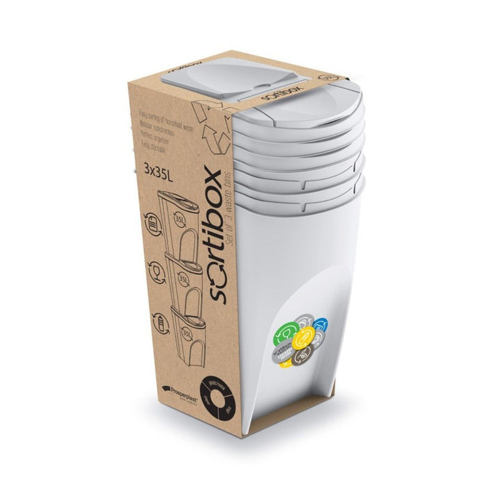 Ensemble de poubelles Tri des dechets 3x35L Sortibox en blanc