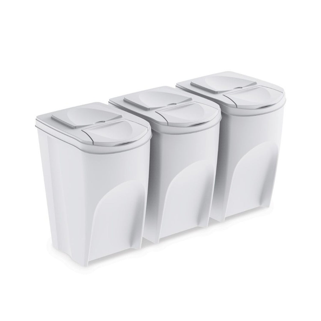 Ensemble de poubelles Tri des dechets 3x35L Sortibox en blanc