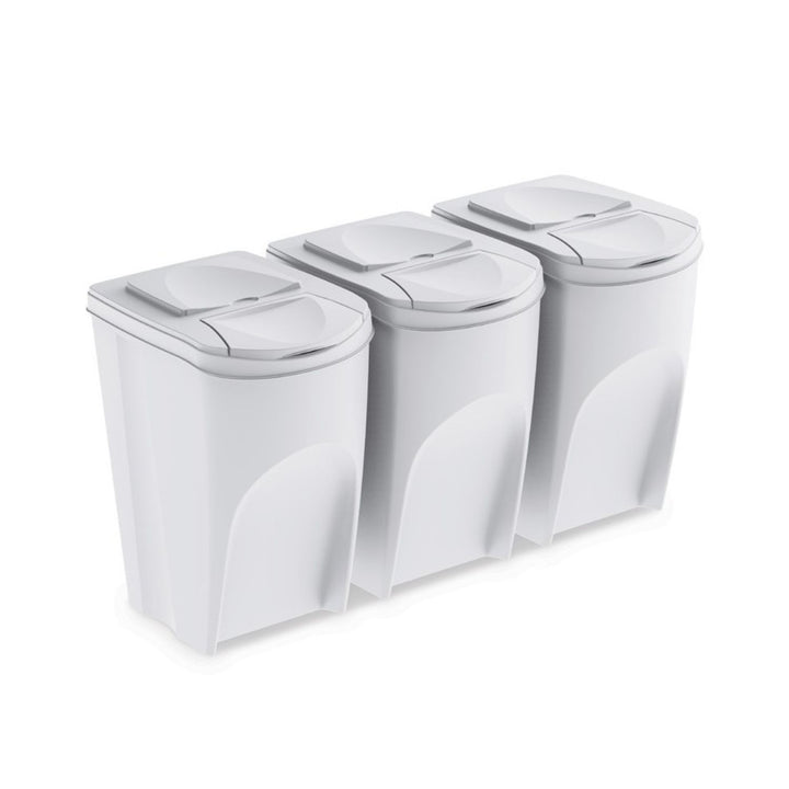 Ensemble de poubelles Tri des dechets 3x35L Sortibox en blanc