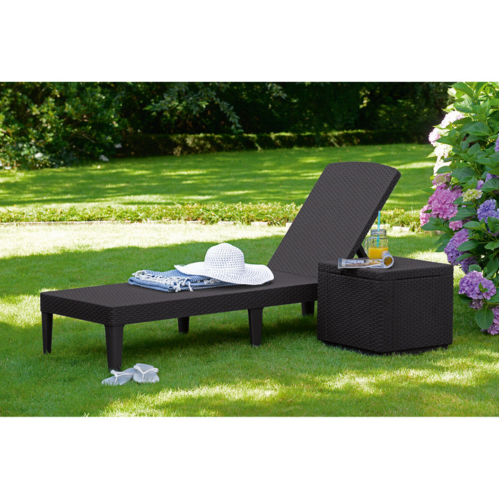 Chaise longue Transat bain de soleil Style Rotin Marron Keter