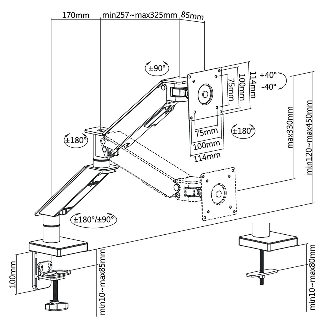 Support pour écran LCD de jeu NanoRS, 17-32", 8kg, vesa 75x75 et 100x100, double bras, RS162