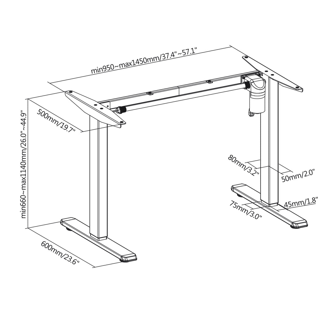 Bureau électrique Ergo Office, 1 moteur, hauteur réglable, max. 1160 mm, poids max. 80 kg, ER-443