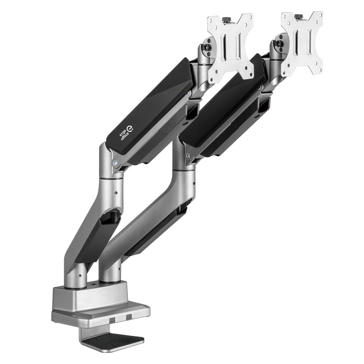 Support d'écran à 2 compartiments avec ressort à gaz Support de table 17-35" pouces pivotant inclinable rotatif réglable en hauteur double bras VESA 75x75 100x100 jusqu'à 2x15kg