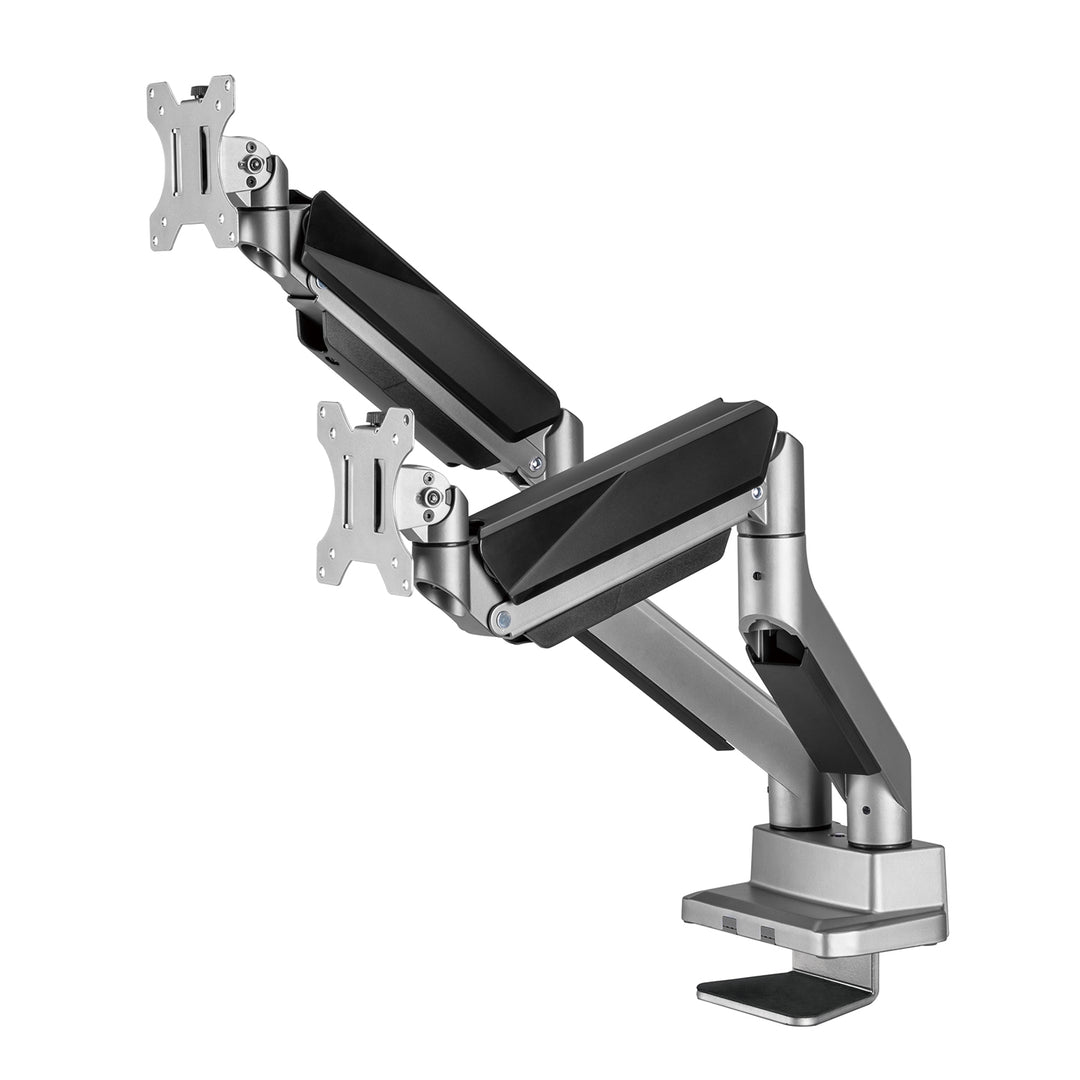 Support d'écran à 2 compartiments avec ressort à gaz Support de table 17-35" pouces pivotant inclinable rotatif réglable en hauteur double bras VESA 75x75 100x100 jusqu'à 2x15kg