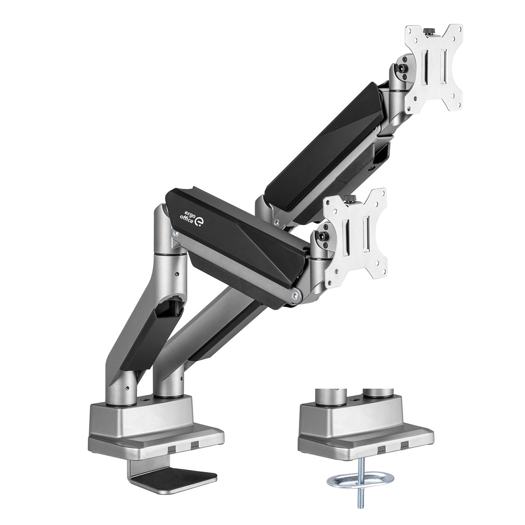 Support d'écran à 2 compartiments avec ressort à gaz Support de table 17-35" pouces pivotant inclinable rotatif réglable en hauteur double bras VESA 75x75 100x100 jusqu'à 2x15kg