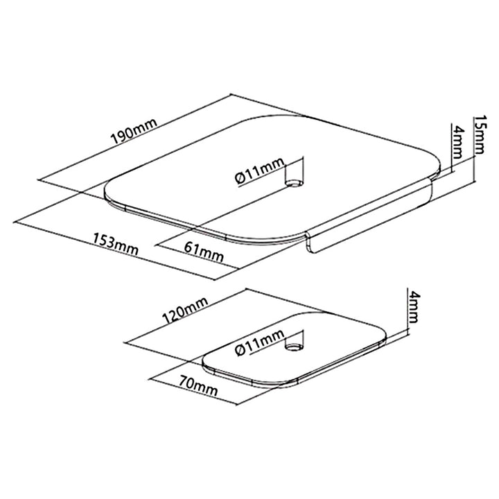 Renfort de plateau de table pour support de table d'écran Kit de montage avec pad antidérapant 11mm de diamètre de trou 190x153,5x15mm