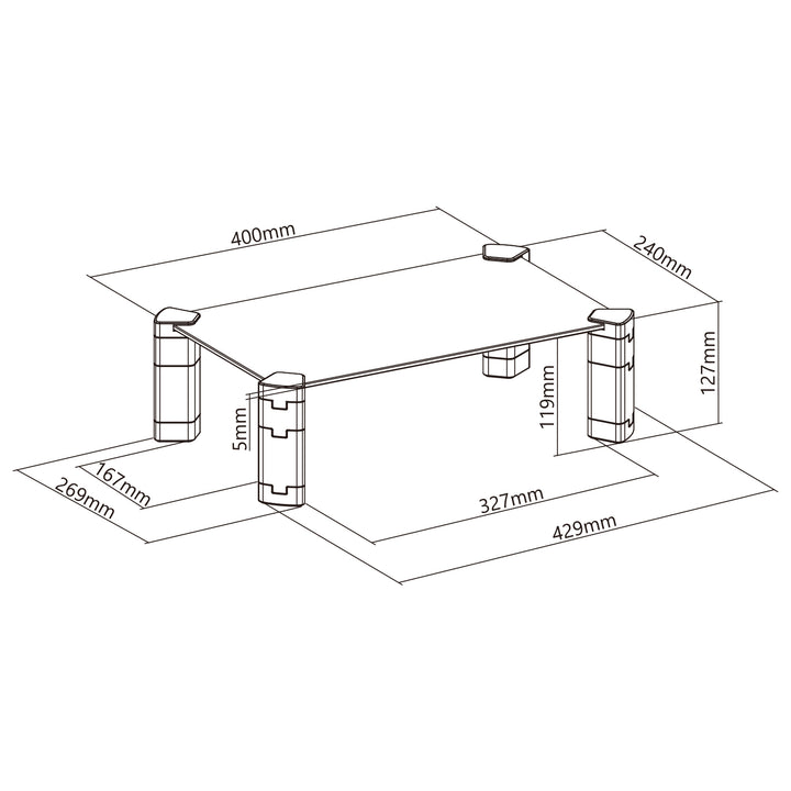 Maclean MC-934 Support pour ordinateur portable support pour écran max. 20 kg verre trempé 429x269x127 mm