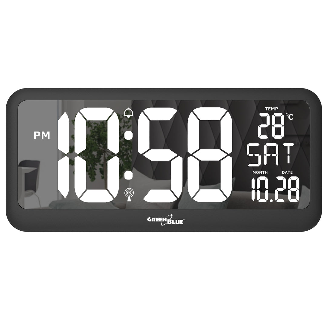 Horloge numérique avec capteur de température 37x17cm Grande horloge murale Alarme Écran LCD À poser sur une table ou à accrocher au mur Alimentation par adaptateur secteur ou piles