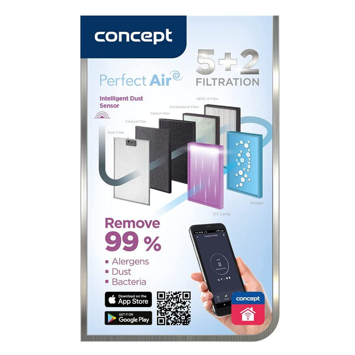 Purificateur d'air Concept Smart Perfect CA2000 320m3/h Filtration à 7 niveaux HEPA-13 app mobile