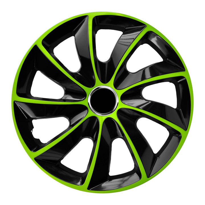 Enjoliveurs de roue - set complet de 4 pièces - NRM STIG EXTRA - noir et vert - 14" pouces