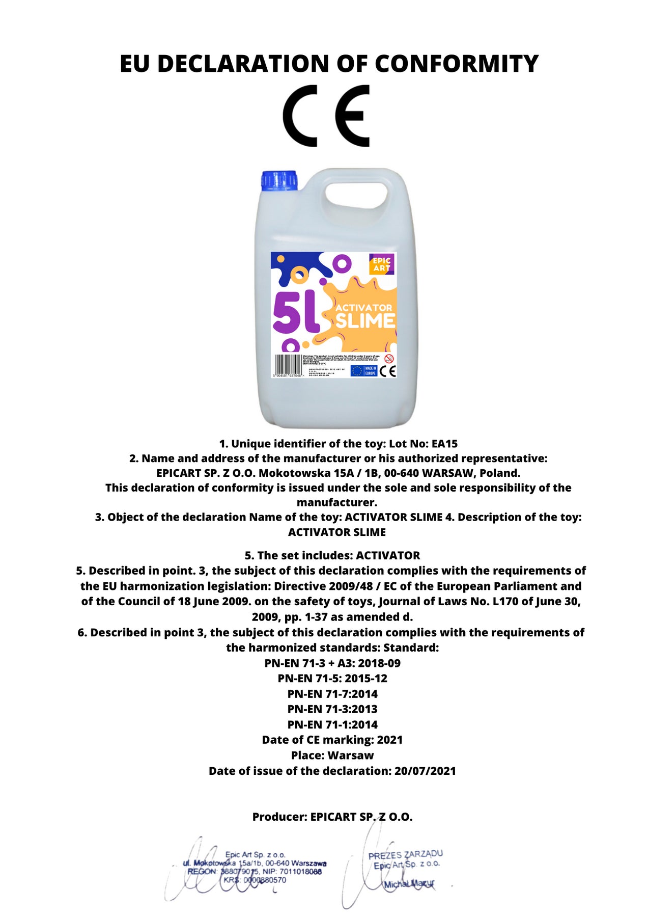 Activateur liquide, 5L pour Slime, 5000ml - Epic Art Poland –  Euroelectronics FR