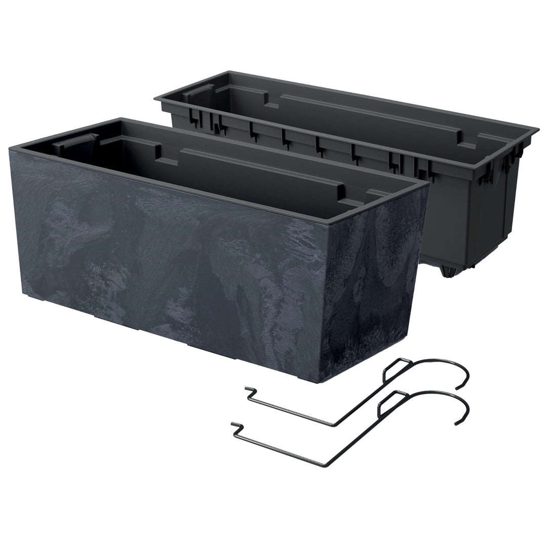 Bac à fleurs avec crochets et insert Prosperplast Urbi Case Beton Effect DUC400EW-S433 - couleur Anthracite