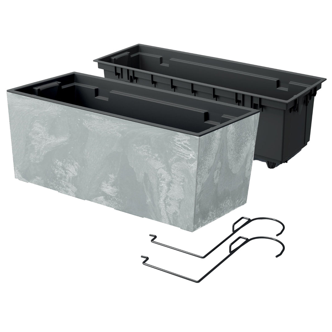 Bac à fleurs avec crochets et insert Prosperplast Urbi Case Beton Effect DUC400EW-422U couleur béton