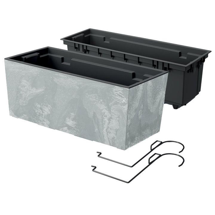 Bac à fleurs avec crochets et insert Prosperplast Urbi Case Beton Effect DUC400EW-422U couleur béton
