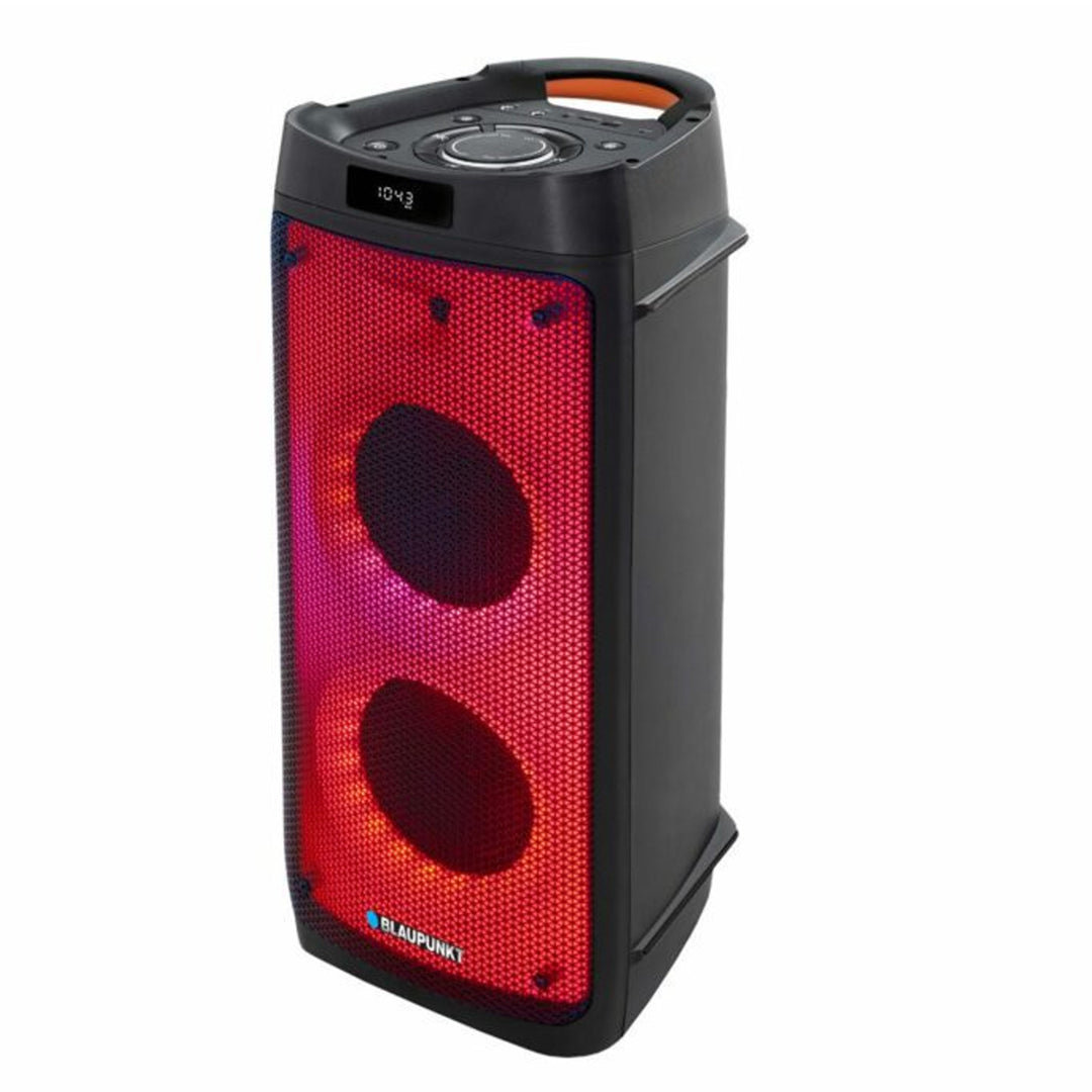 Enceinte portable Bluetooth avec fonction karaoké Entrée guitare TWS Radio AUX USB microSD Télécommande Disco Éclairage LED