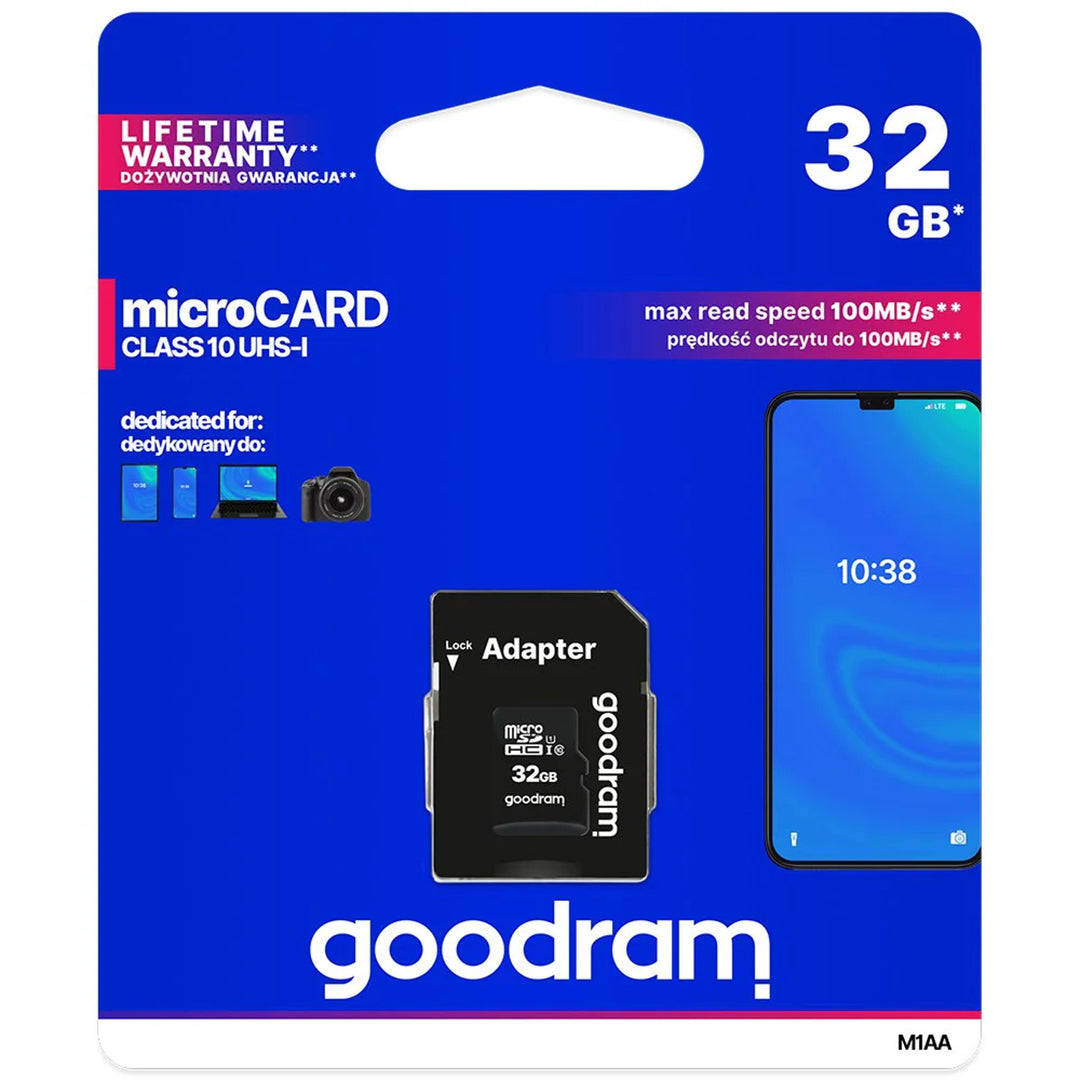 Carte mémoire microSD de 32 Go + adaptateur SD classe 10 UHS-I Goodram