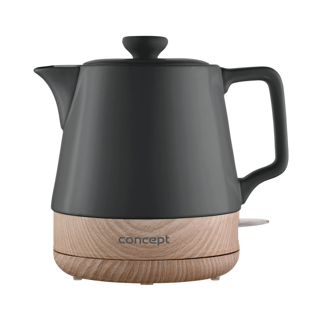 CONCEPT RK0061 UK Bouilloire électrique en céramique 1.0L Anthracite &amp ; Wood Design Nordic Style 1200W Tea Pot Cordless