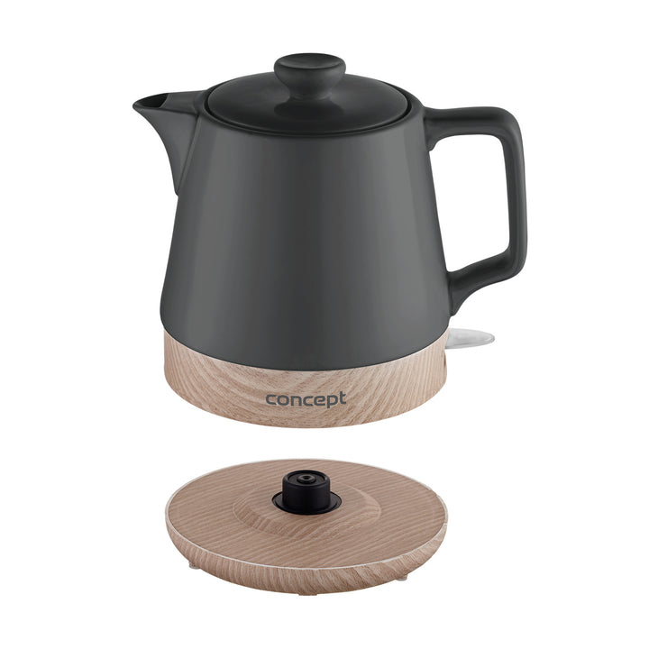 CONCEPT RK0061 UK Bouilloire électrique en céramique 1.0L Anthracite &amp ; Wood Design Nordic Style 1200W Tea Pot Cordless