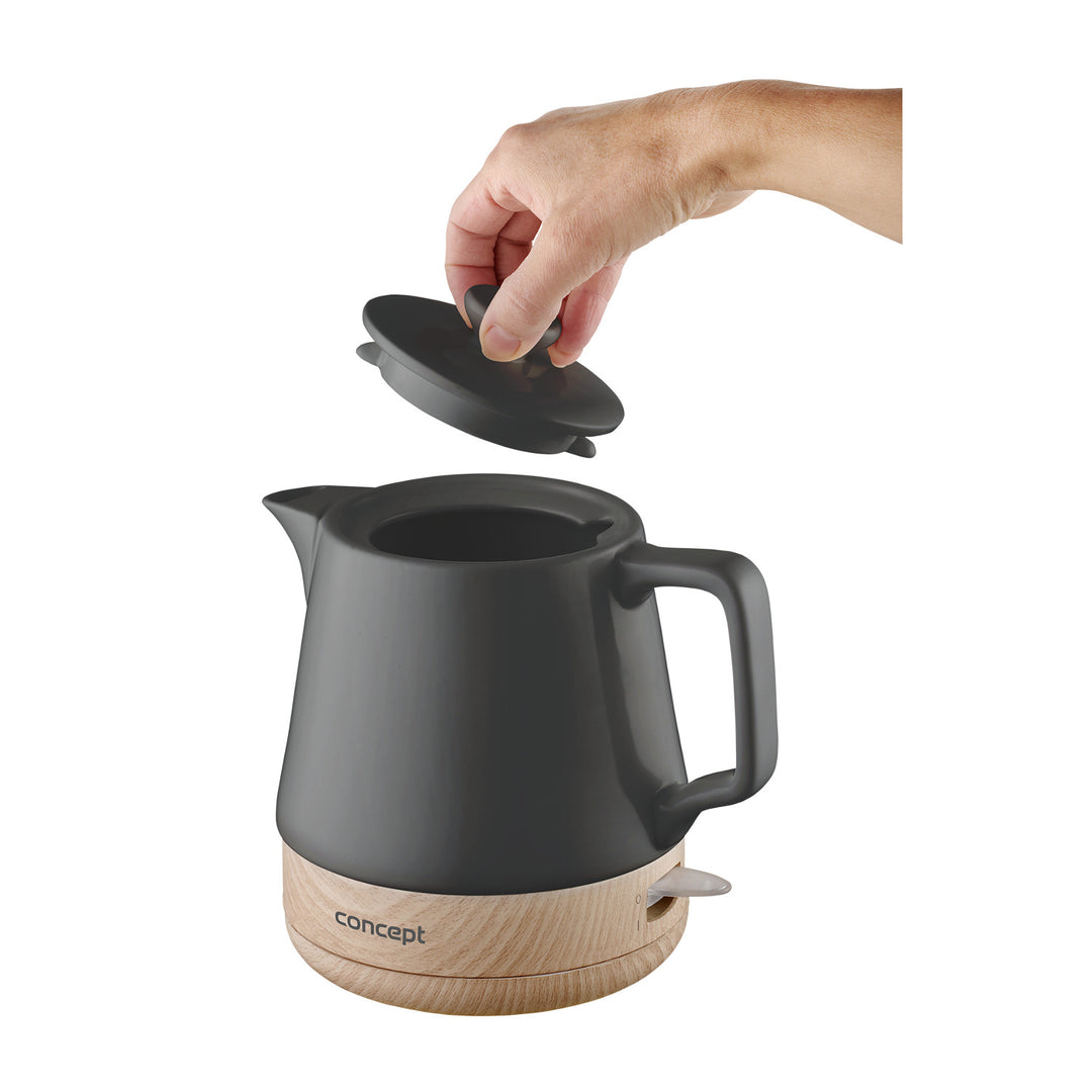 CONCEPT RK0061 UK Bouilloire électrique en céramique 1.0L Anthracite &amp ; Wood Design Nordic Style 1200W Tea Pot Cordless