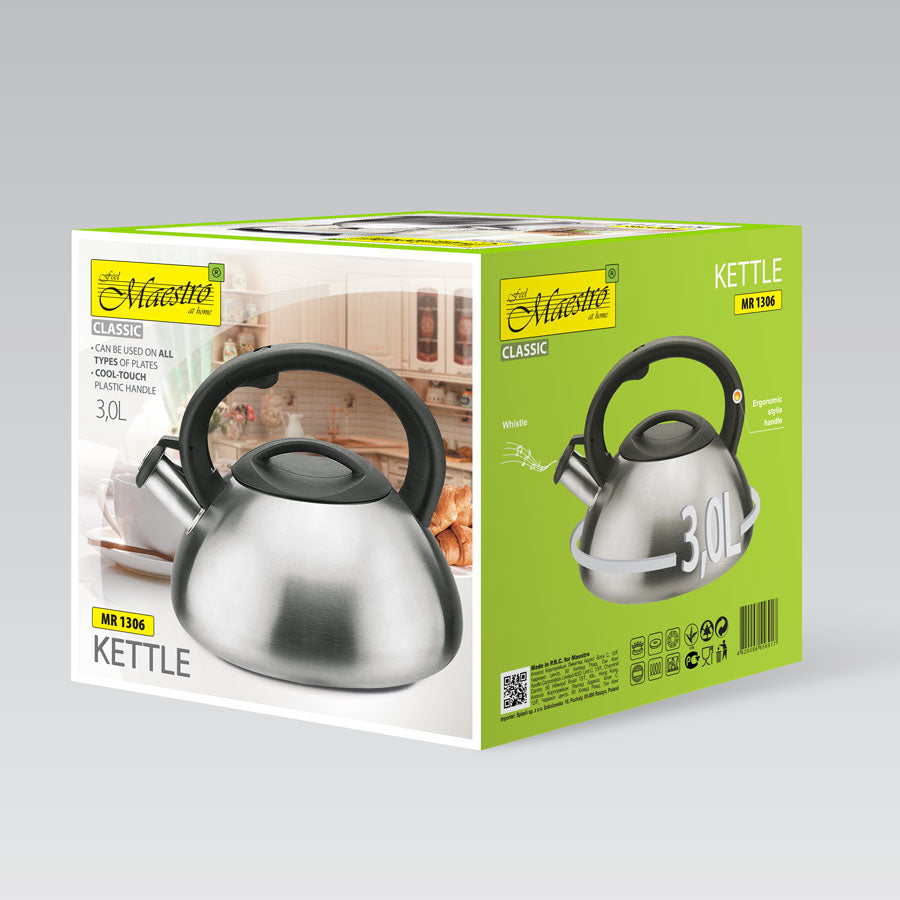 Bouilloire avec sifflet en acier inoxydable satiné