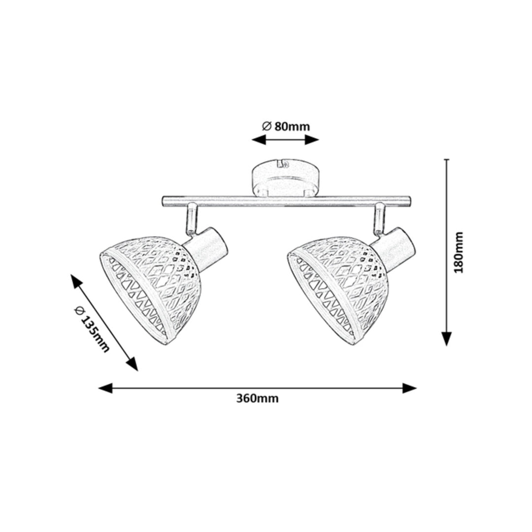 Lampe rotin Rabalux spot ind. E14 2x max 15W, noir - lampe murale