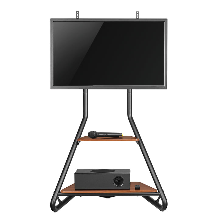 Support TV d'angle style Bauhaus, Support TV autoportant à deux niveaux en bois, Charge max. 10 kg, Support TV jusqu'à 40 kg, 37-75'', Max. VESA 600x400, Max. Hauteur 1460 mm