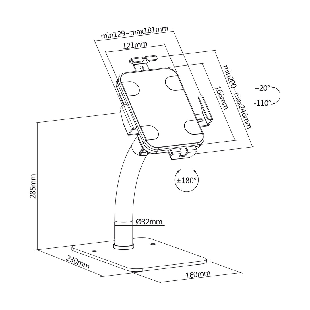 Maclean Advertising Support de tablette, bureau, avec verrouillage, 7,9"-11", universel, MC-468W