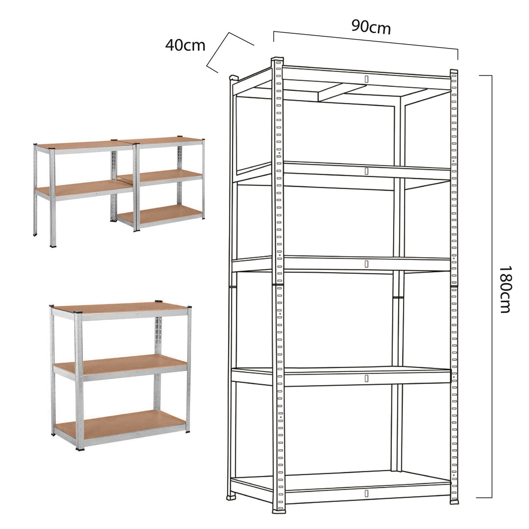 Armoire de stockage en métal 175kg x5 180x90x40cm VertBleu, galvanisé, pliable, MDF, GB378