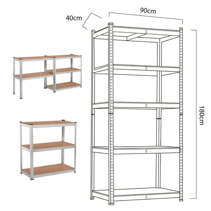 Armoire de stockage en métal 175kg x5 180x90x40cm VertBleu, galvanisé, pliable, MDF, GB378