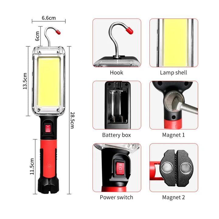 Lampe d'atelier magnétique COB Maclean, 2x1200mAh, 700lm, USB Type-C/Micro USB, MCE307