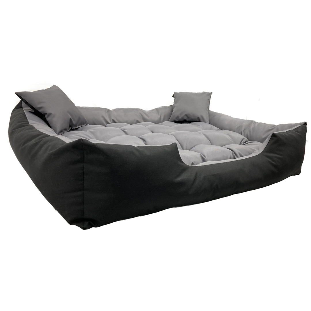 Lit pour chien et chat avec coussin Ecco Nylon imperméable Lavable (Dimensions intérieures : 40x30 / Dimensions extérieures : 55x45cm, Gris/noir)