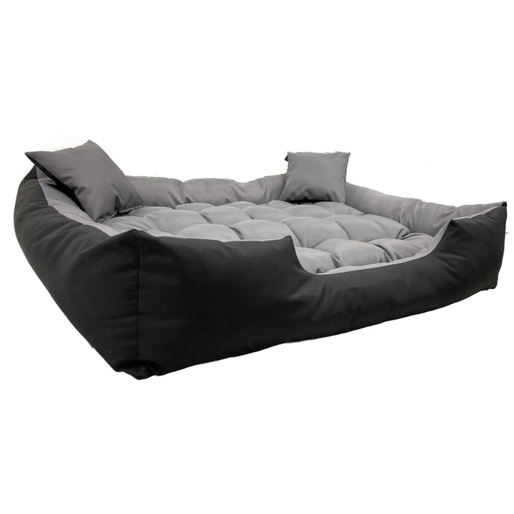 Lit pour chien et chat avec coussin Ecco Nylon imperméable Lavable (Dimensions intérieures : 40x30 / Dimensions extérieures : 55x45cm, Gris/noir)