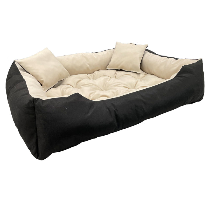 Lit pour chien et chat avec coussin Ecco Beige & Noir Matériau imperméable en nylon lavable pour animaux domestiques Taille intérieure : 60x50 / Taille extérieure : 75x65cm