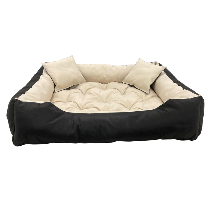 Lit pour chien et chat avec coussin Ecco Beige & Noir Matériau imperméable en nylon lavable pour animaux domestiques Taille intérieure : 80x60 / Taille extérieure : 100x75cm