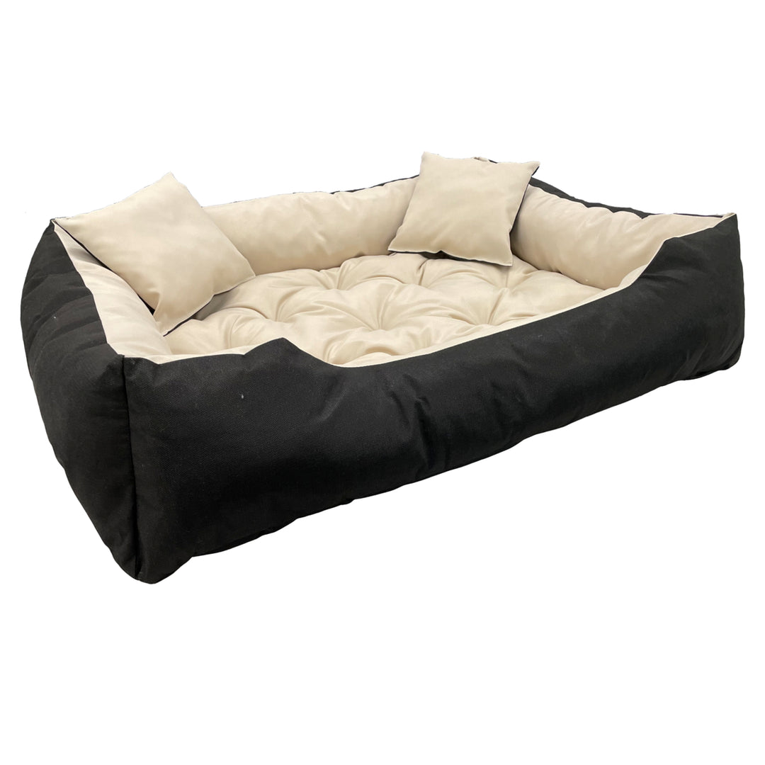 Lit pour chien et chat avec coussin Ecco Beige & Noir Matériau imperméable en nylon lavable pour animaux domestiques Taille intérieure : 80x60 / Taille extérieure : 100x75cm