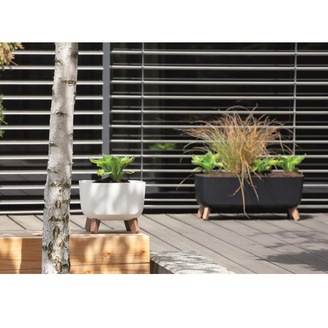 Pot de fleurs avec pieds amovibles incl. insert Prosperplast Gracia Square pour l'intérieur et l'extérieur Pot de plantes carré en plastique résistant aux UV 39x39x27cm Gris clair