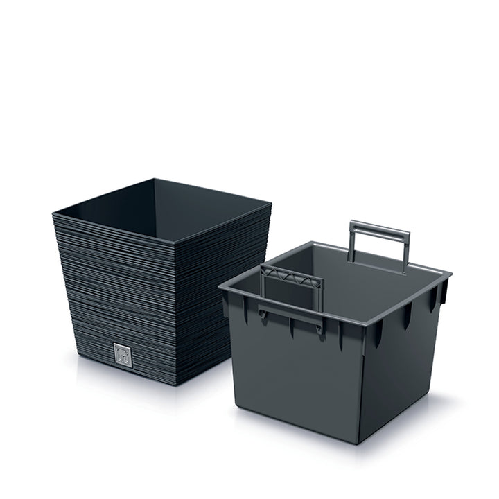 Prosperplast Furu Square Low pot de fleurs avec insert DFS240-S433 - couleur anthracite