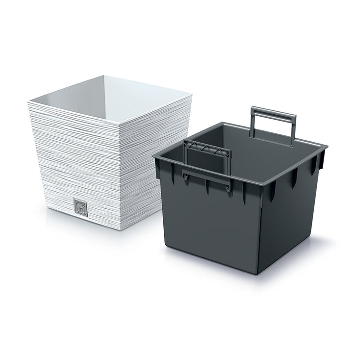 Prosperplast Furu Square Low pot de fleurs avec insert DFS300-S449 - blanc