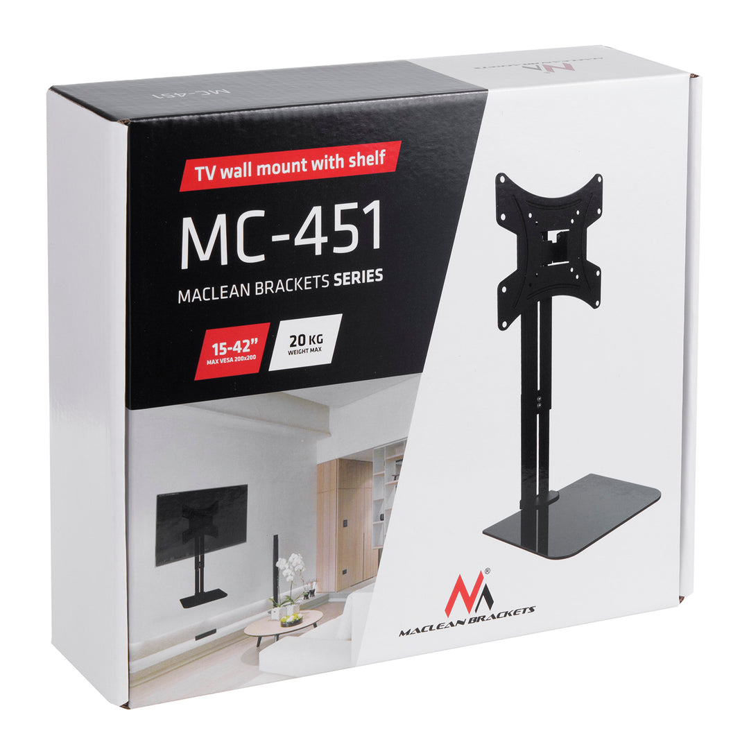 Support mural pour TV avec étagère Maclean, max. 20kg, max. VESA 200x200, pour TV 15-42", MC-451