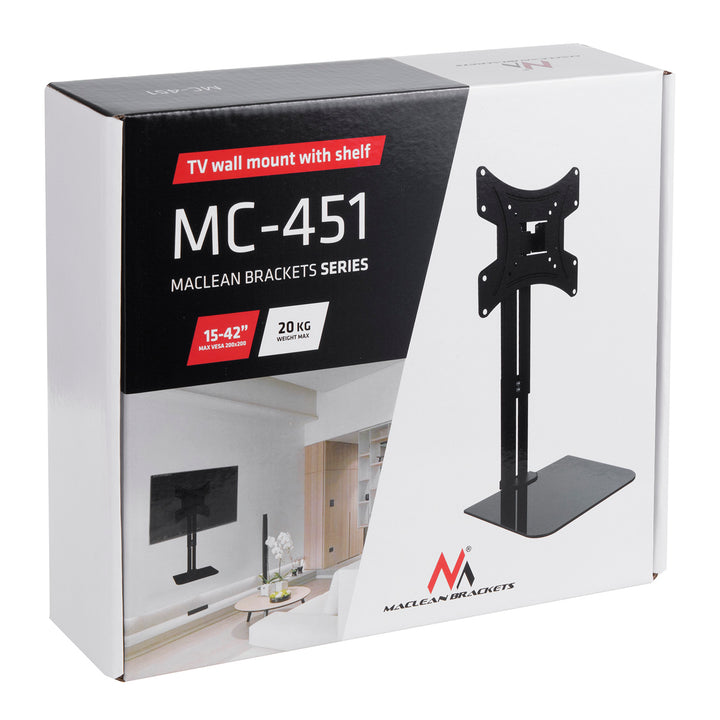 Support mural pour TV avec étagère Maclean, max. 20kg, max. VESA 200x200, pour TV 15-42", MC-451
