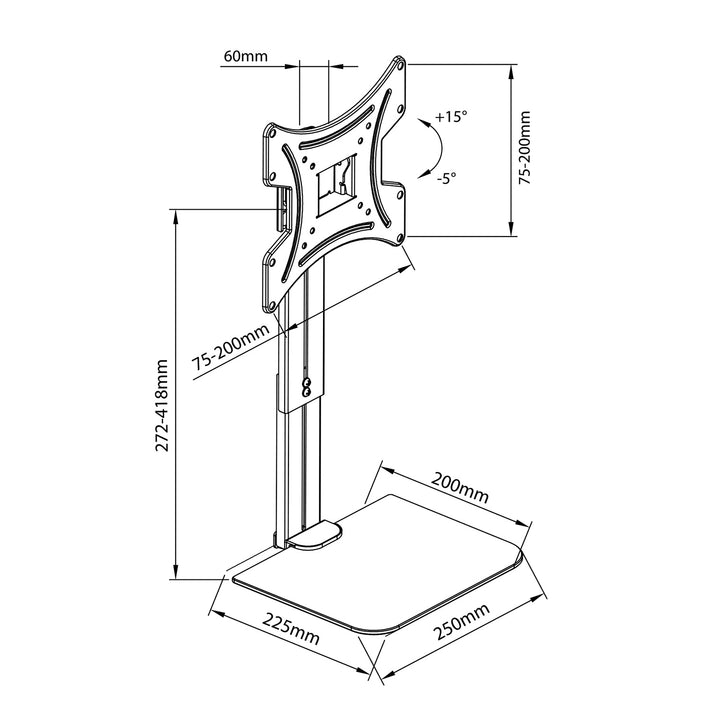 Support mural pour TV avec étagère Maclean, max. 20kg, max. VESA 200x200, pour TV 15-42", MC-451