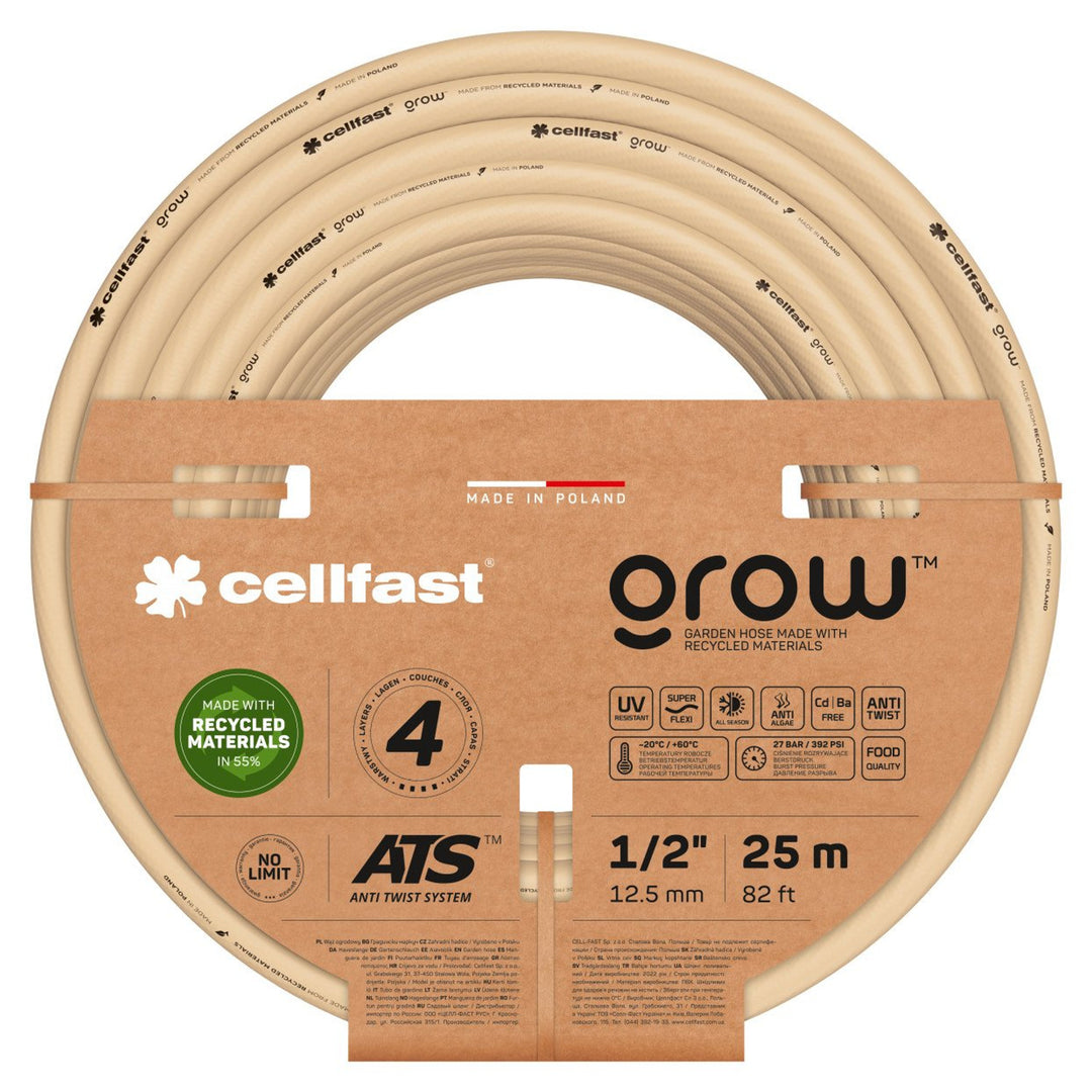 Cellfast GROW tuyau d'arrosage 4 plis 1/2" 25 m ATS tresse tricotée Résistant aux UV Anti-algues