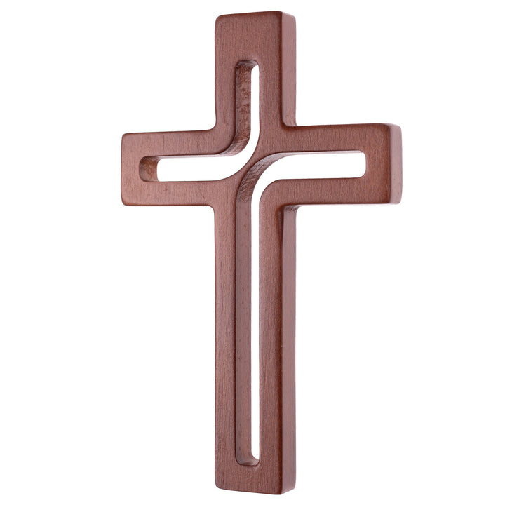 Croix suspendue en bois moderne marron 30x18x1,8 cm