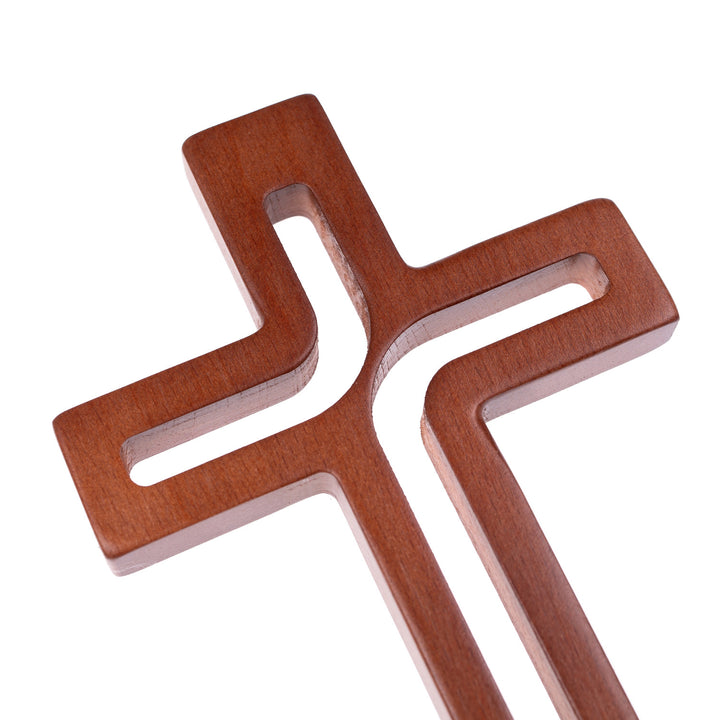 Croix suspendue en bois moderne marron 30x18x1,8 cm