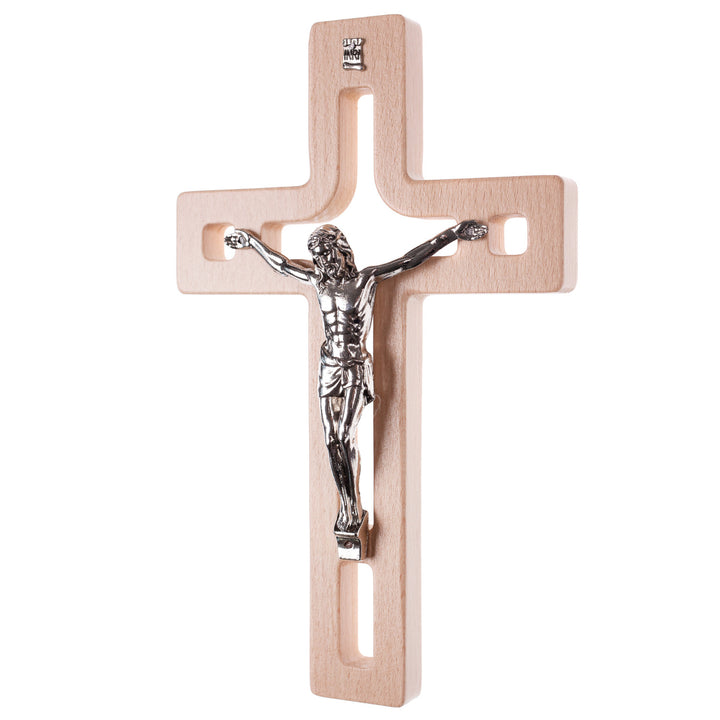 Croix suspendue en bois moderne avec pasion naturel 25x16x1.6cm